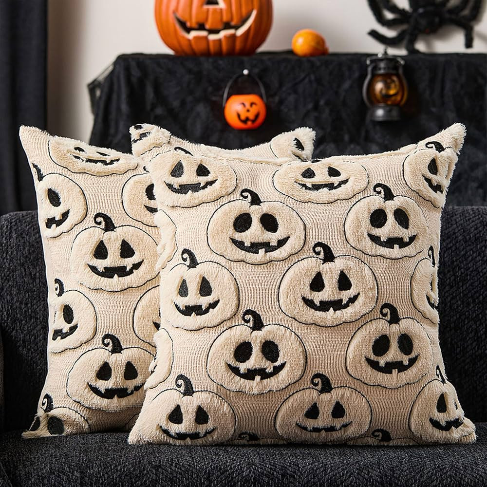 DFXSZ Halloween Pillow Covers 18x18 inch Set of 2 Black Beige Halloween Pumpkins Throw Pillow Cas... | Amazon (US)
