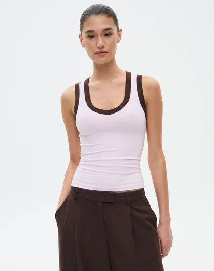 Contrast V Neck Cotton Tank Top | Glassons (Australia)