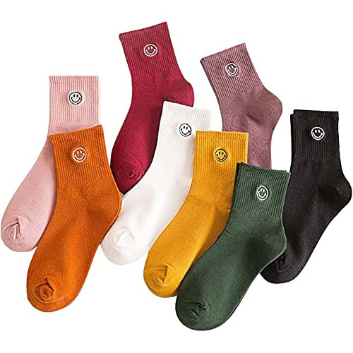 Cute Smile Face Socks [Set Of 8 Pairs] For Women, Girls And Boys, Funny Scoks,Embroidered Happy Cartoon Short Sock Smile Face Emoji Funny Novelty Gift Idea! | Amazon (US)