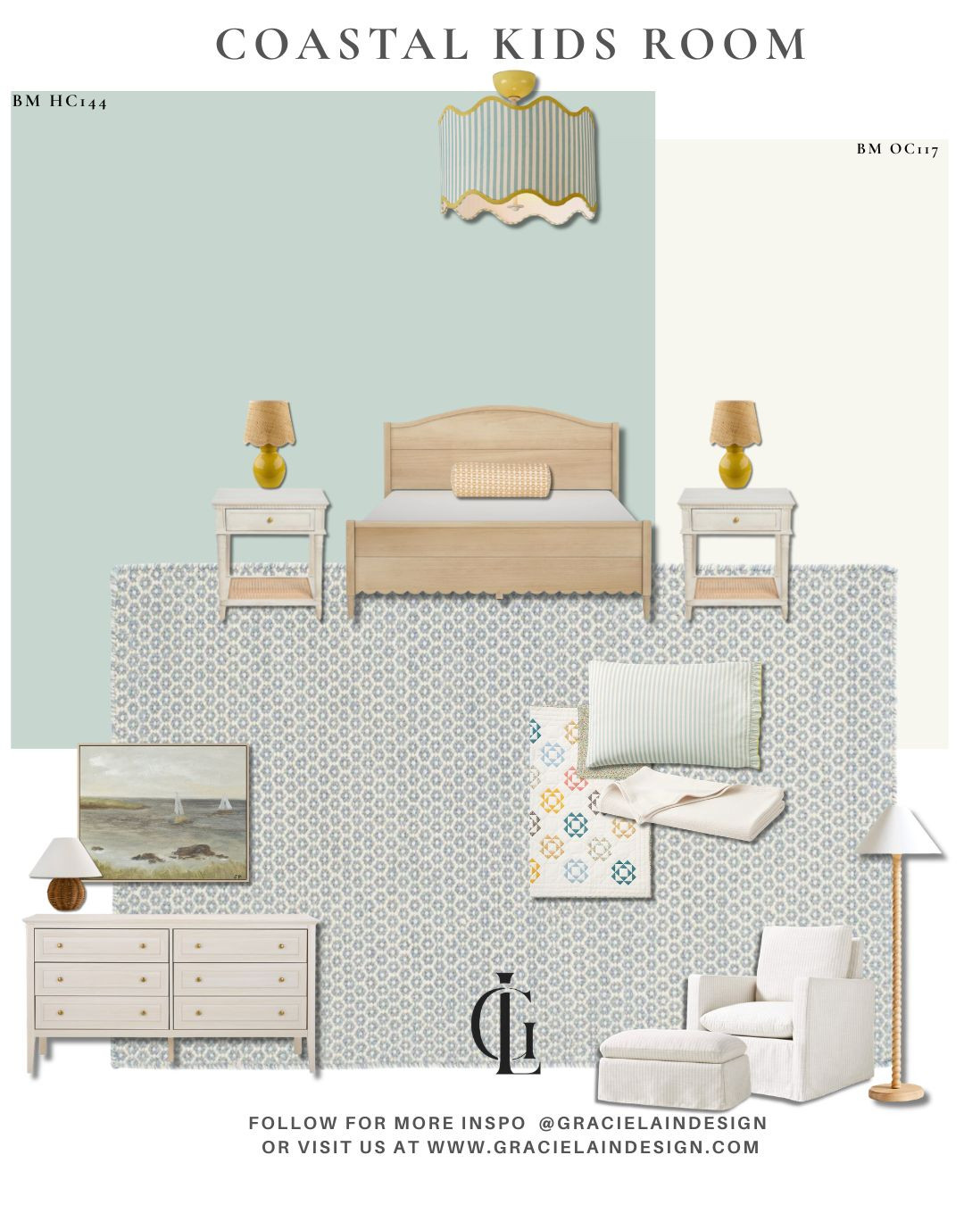 A little coastal charm, designed for dreaming. 🌊💙
Layers of blues, greens, creams, and yellows create a cheerful yet calming retreat, where subtle stripes and playful patterns bring personality without overwhelming the space. Serene sailboat artwork drifts across the walls, while warm woods, soft linens, and a cozy reading chair invite quiet moments and endless imagination.
It's a room that feels both fresh and timeless—patterned, colorful, and full of character, yet undeniably cozy.
Thoughtful design has a way of making even the most playful spaces feel beautifully at ease.
Discover more inspired interiors at gracielaindesign.com.
#GracielainDesign #KidsRoomDesign #CoastalKidsRoom #InteriorDesign #CoastalInteriors #KidsBedroomDecor #BeachHouseStyle #CoastalLiving #SereneSpaces #RoomDesign #InteriorInspiration #ClassicInteriors #CozyHome #LuxuryInteriors #TimelessDesign #FamilyHome #DesignDetails #PatternPlay #CoastalCharm  

 #LTKHome