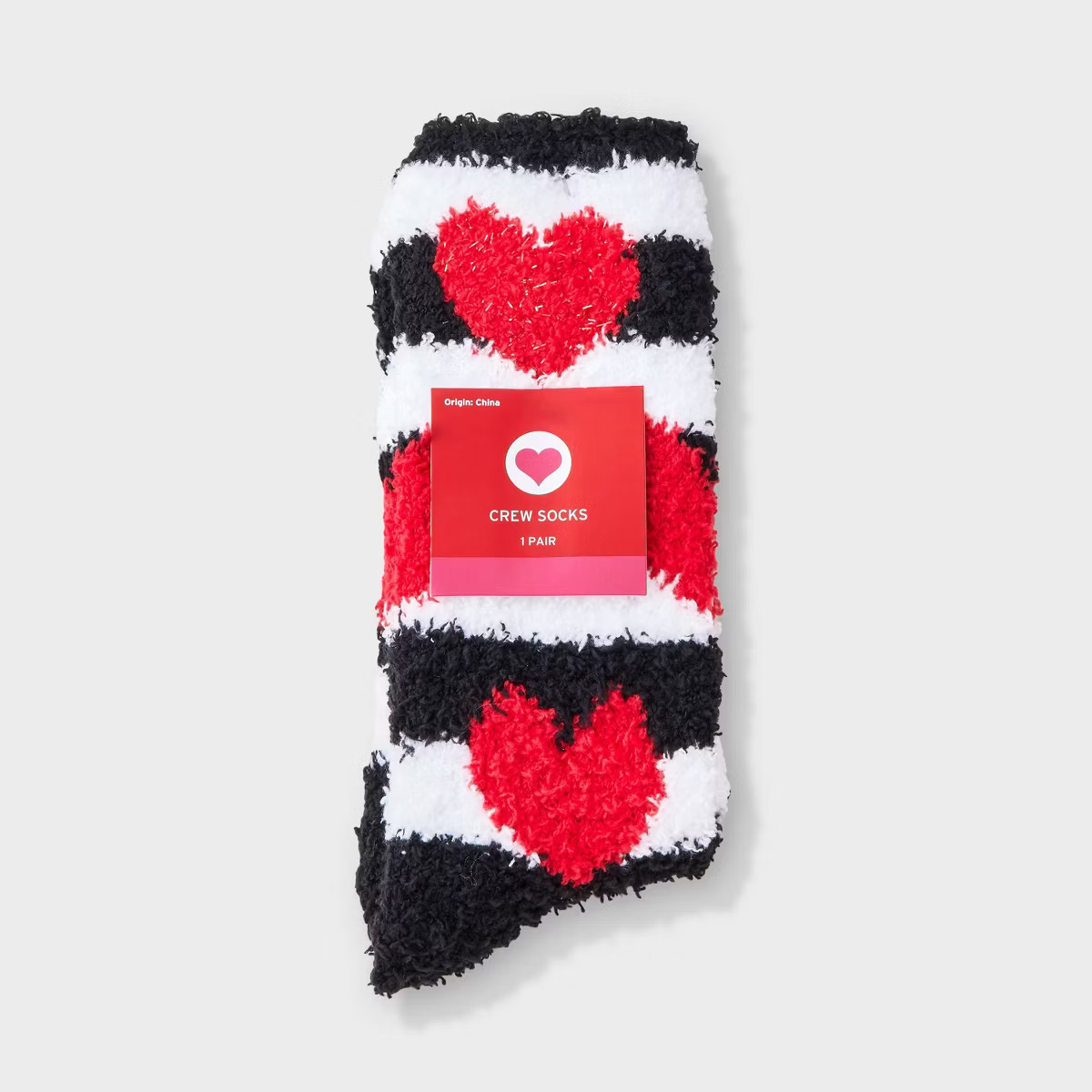 Women's Stripes & Hearts Valentine's Day Cozy Crew Socks - Black 4-10 | Target