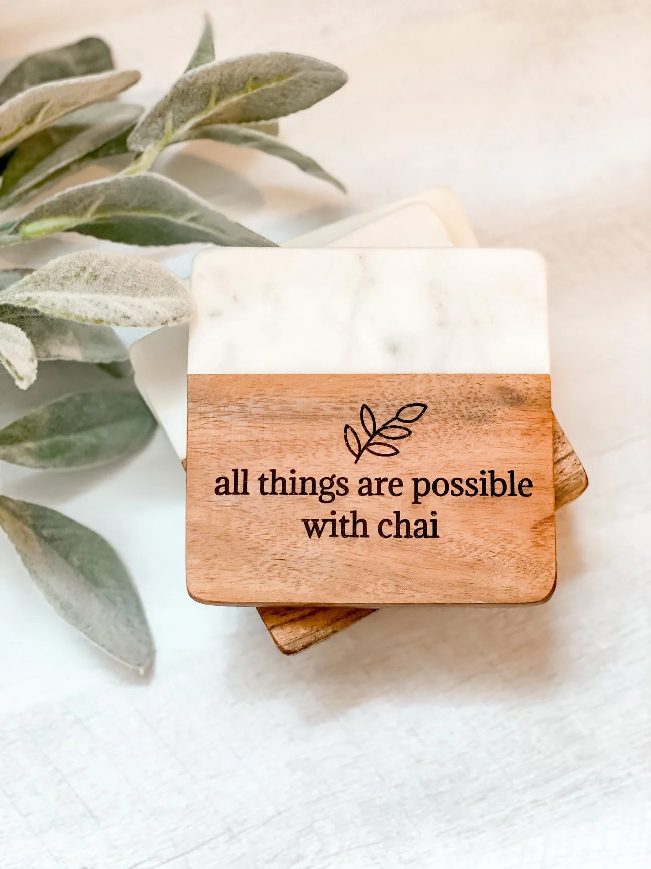 Chai Marble & Wood Coaster Set | Home Bound Custom Decor