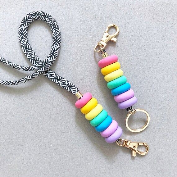 Pastel Rainbow Lanyard Keychain / Rainbow Keychain / Colourful Wristlet Strap / ID Tag Lanyard / ... | Etsy (US)