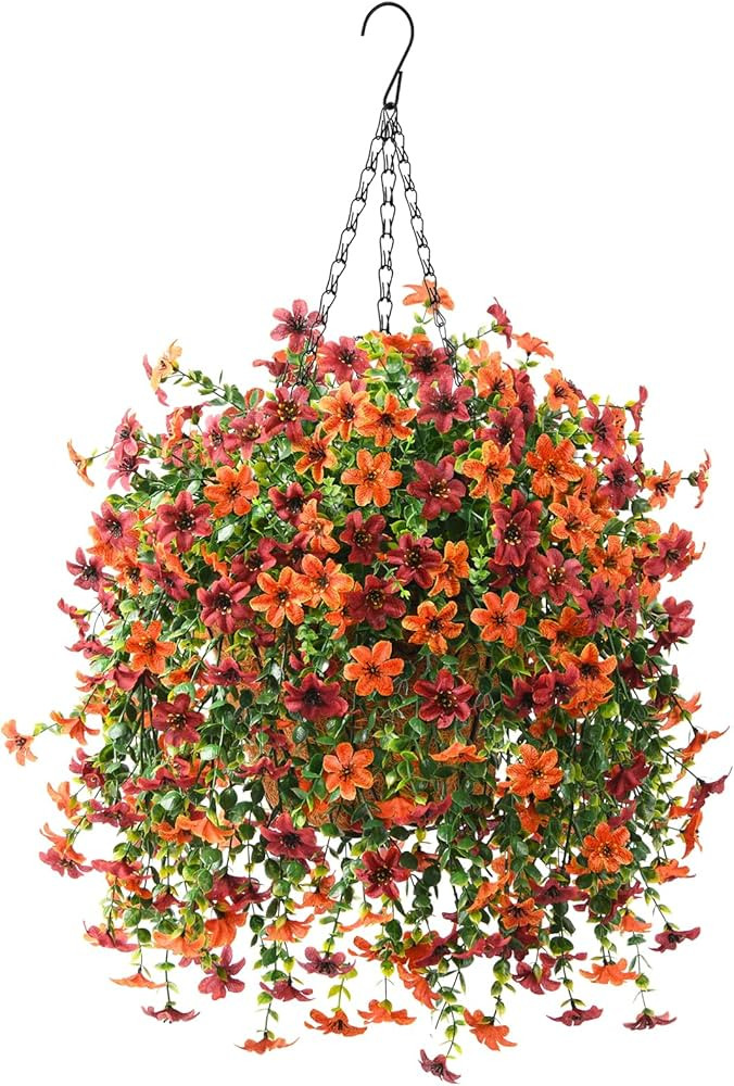 Artificial Faux Hanging Flowers Plants Basket for Outdoor Outside Spring Summer Decoration,Fake S... | Amazon (US)