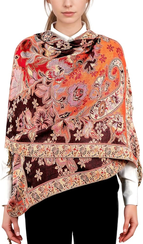 Achillea Elegant Paisley Floral Pashmina Shawl and Wrap – Boho Rave Scarf for Festival, Travel ... | Amazon (US)