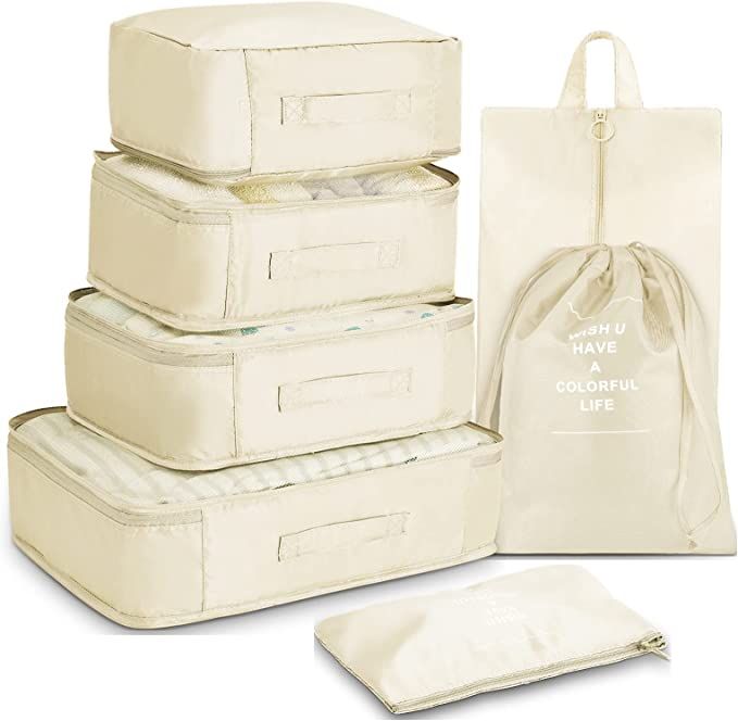 Packing Cubes 7 Pcs Travel Luggage Packing Organizers Set with Laundry Bag | Amazon (US)