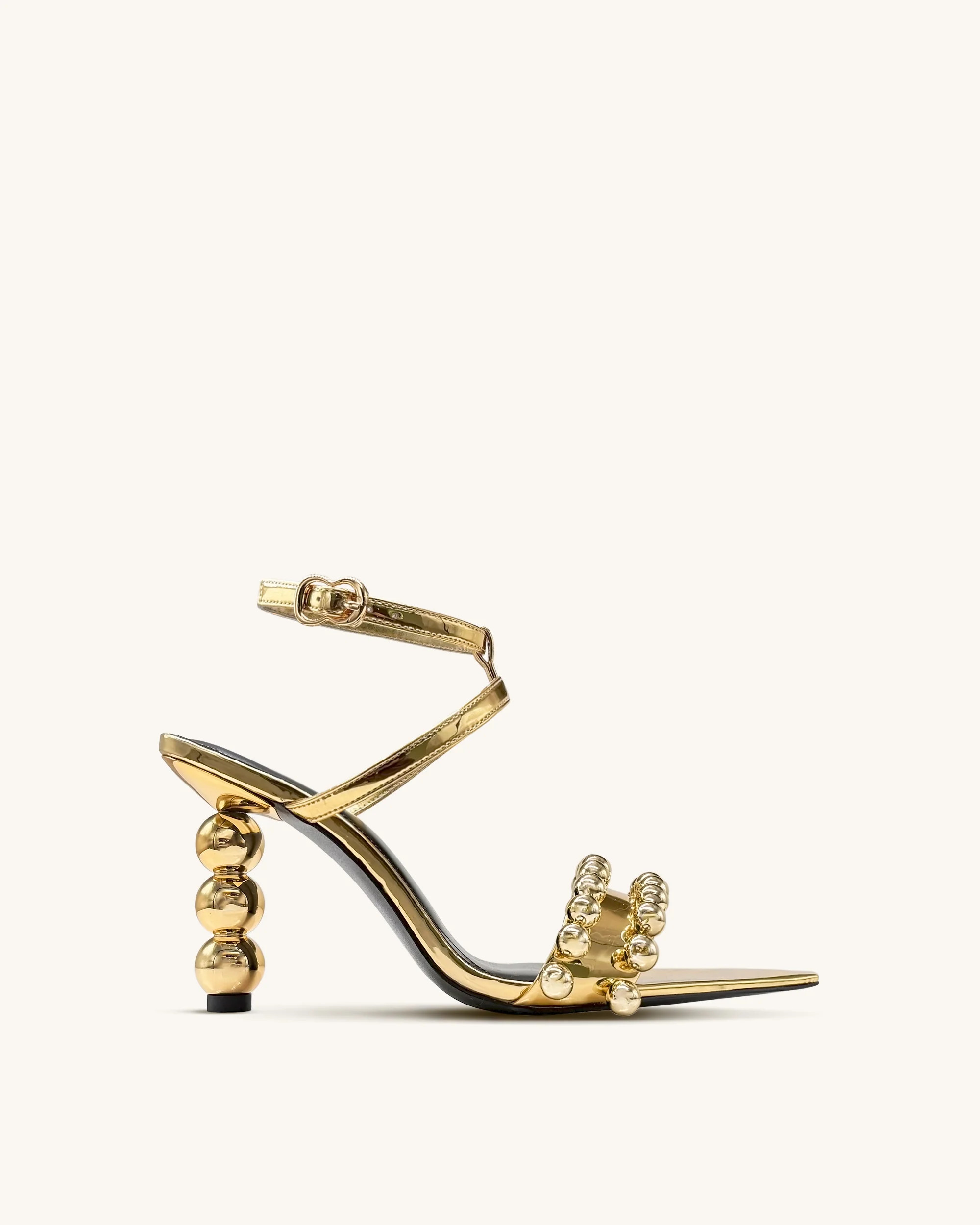 Mia Strappy High Heels With Beaded Detail - Gold | JW PEI US
