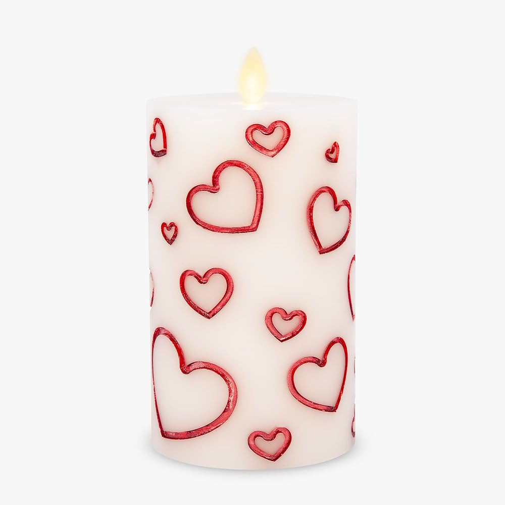 Luminara Debossed Hearts Pillar Candle Metallic Red - Patented Flickering Flameless Technology - ... | Amazon (US)