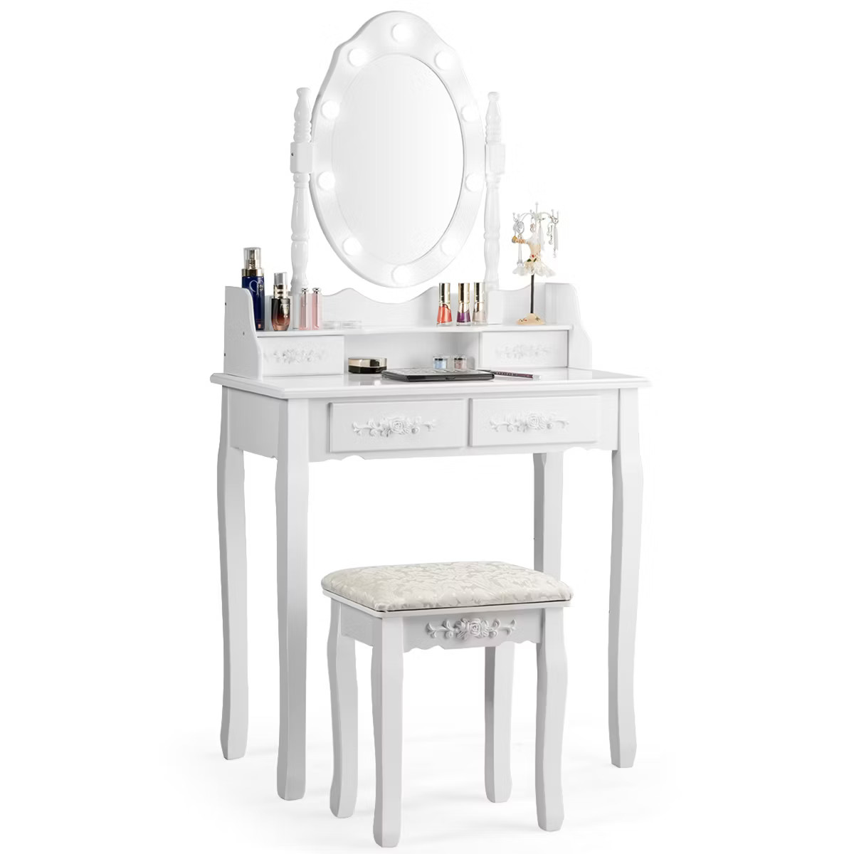 Costway Makeup Vanity Dressing Table Set w/10 Dimmable Bulbs Cushioned Stool White | Target