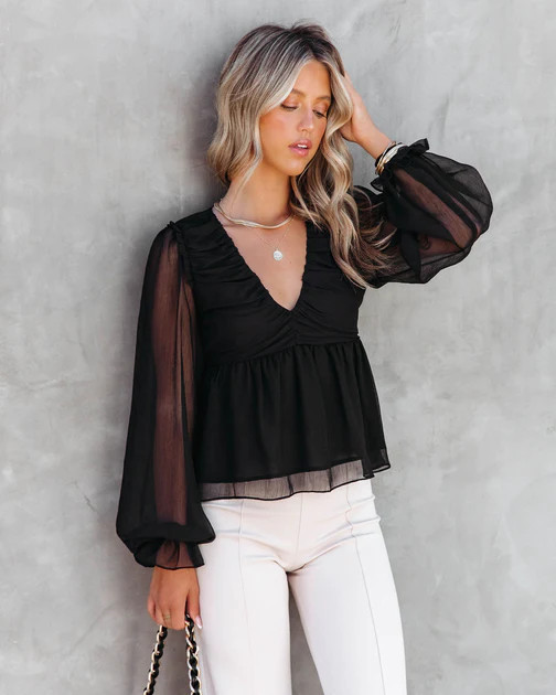 Into The Night Drape Chiffon Top - Black | VICI