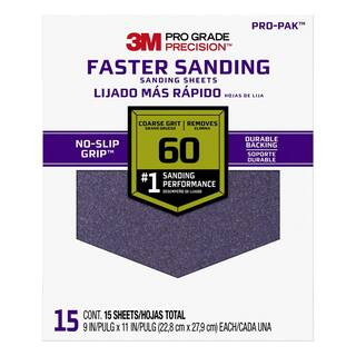 Pro Grade Precision 9 in. x 11 in. 60 Grit Coarse Faster Sanding Sheets (15-Pack) | The Home Depot