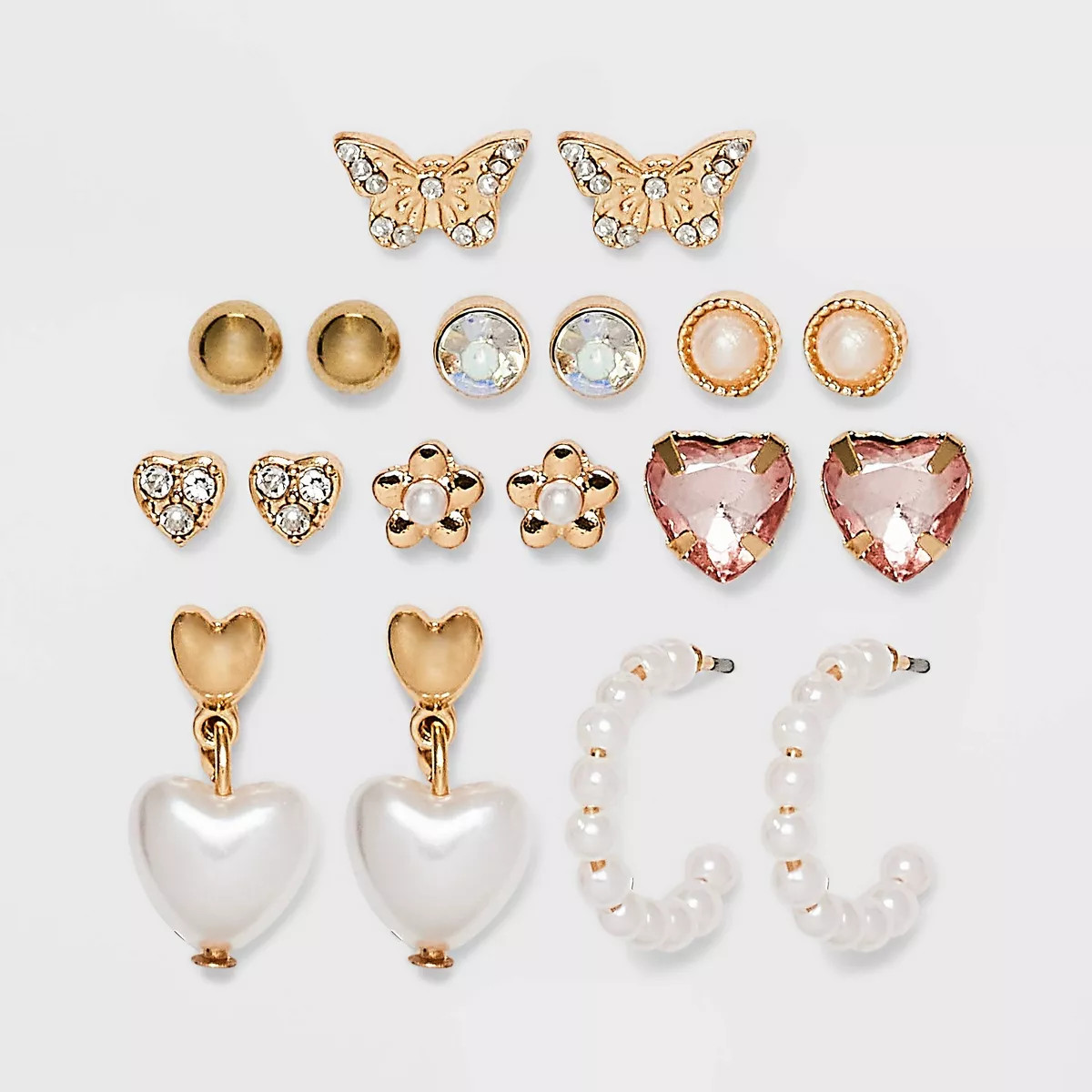 Girls' 9pk Heart Drop and Beaded Hoops Earring Set - Cat & Jack™ | Target