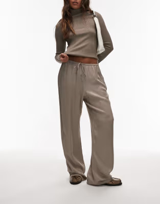 ASOS DESIGN satin wide leg pants in mocha - part of a set | ASOS (Global)