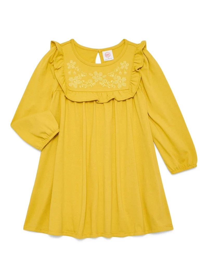 Wonder Nation Toddler Girls' Embroidered Ruffle Dress with Long Sleeves, Sizes 12M-5T | Walmart (US)