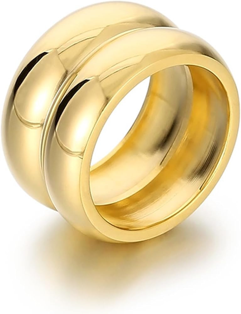 Chunky Gold Rings for Women Dainty Gold Dome Band Ring Statement Stackable Rings Double Rings Tre... | Amazon (US)