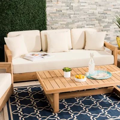 Safavieh Montford Teak 3-Seat Sofa | Bed Bath & Beyond | Bed Bath & Beyond