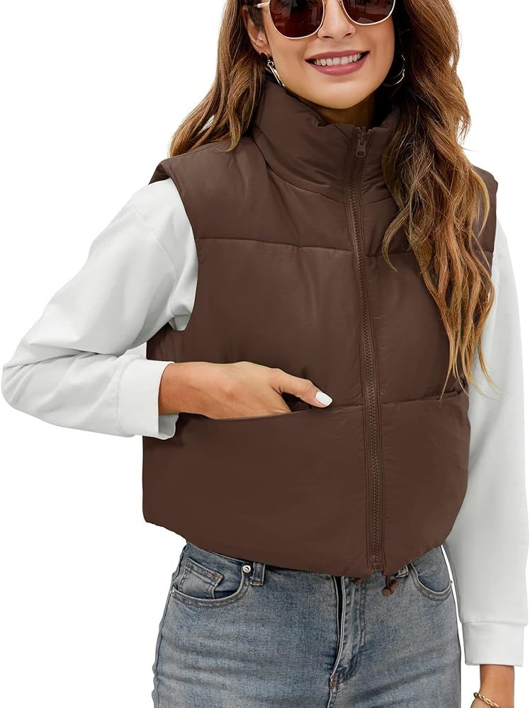 AKEWEI Women's Winter Crop Vest Warm Sleeveless Coat Jacket Lightweight Puffer Gilet Outerwear wi... | Amazon (US)