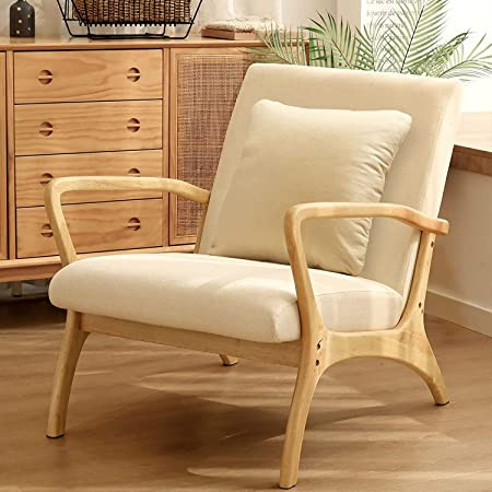CDCASA Mid-Century Modern Accent Chair with Cushion, 28.3'' Long Armrest Chairs Upholstered Linen... | Amazon (US)