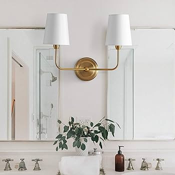 Safavieh SCN4015A Ezra Brass Gold 2-Light Wall (LED Bulbs Included) Sconce, White | Amazon (US)