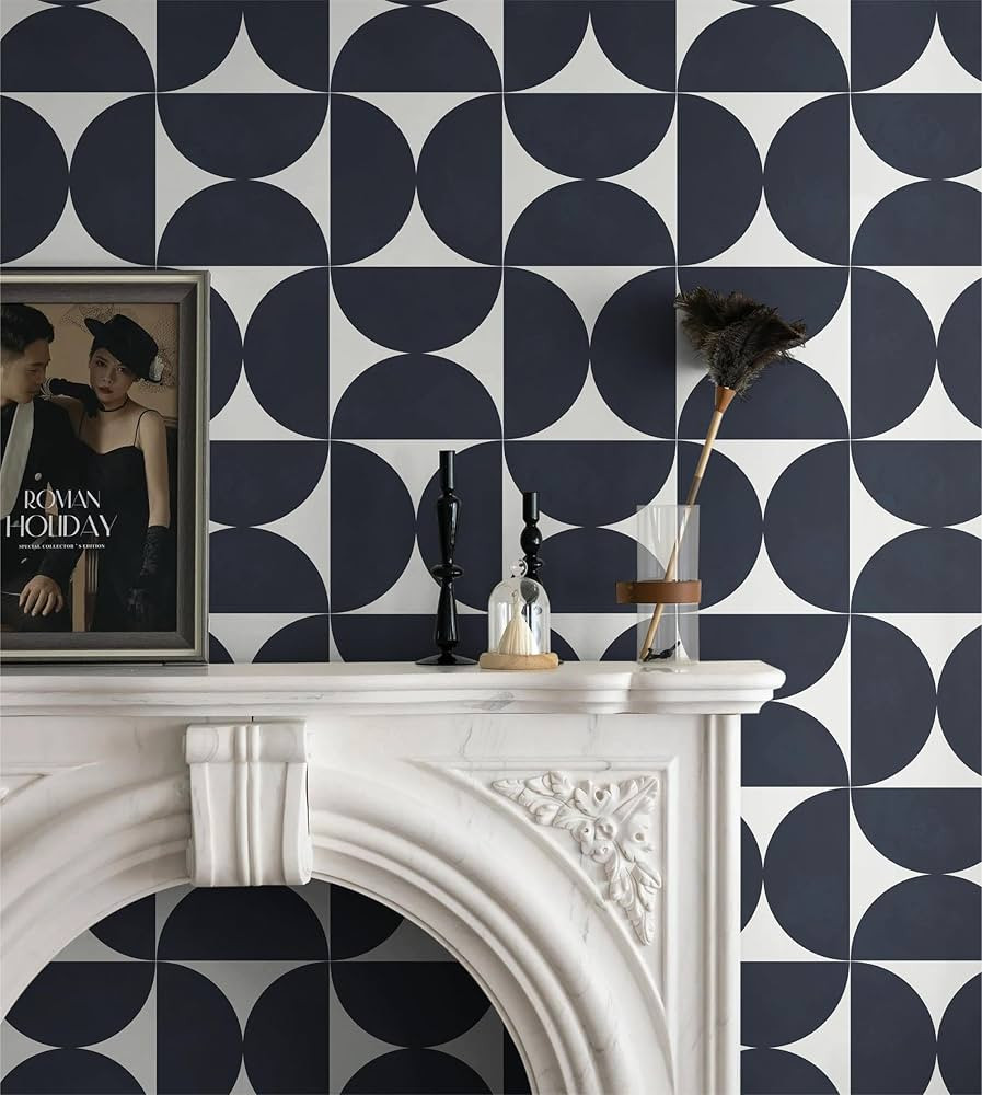 Dimoon 78.7"x16.1"Geometric Peel and Stick Wallpaper Dark Blue and Grey Wallpaper Square Contact ... | Amazon (US)