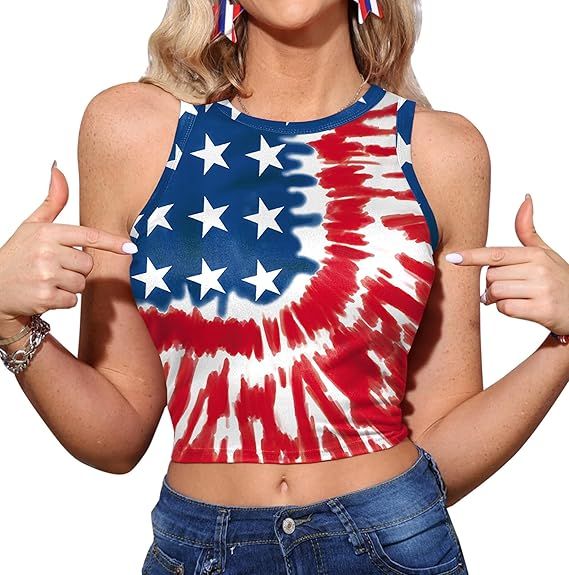 Maisolly Women's 4th of July Sexy American Flag Patriotic Crop Tank Top | Amazon (US)