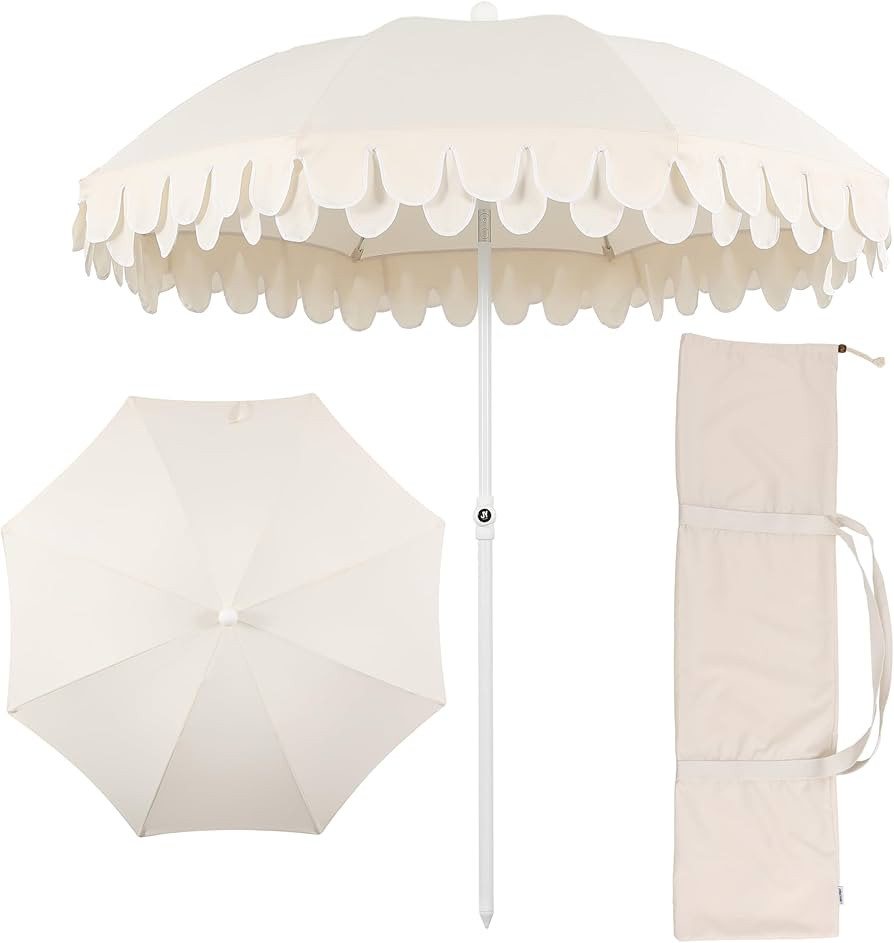 JONATHAN Y UMB1004C Horizon 6.5 ft. Classic MidCentury Scalloped Fringe Market Beach Umbrella wit... | Amazon (US)