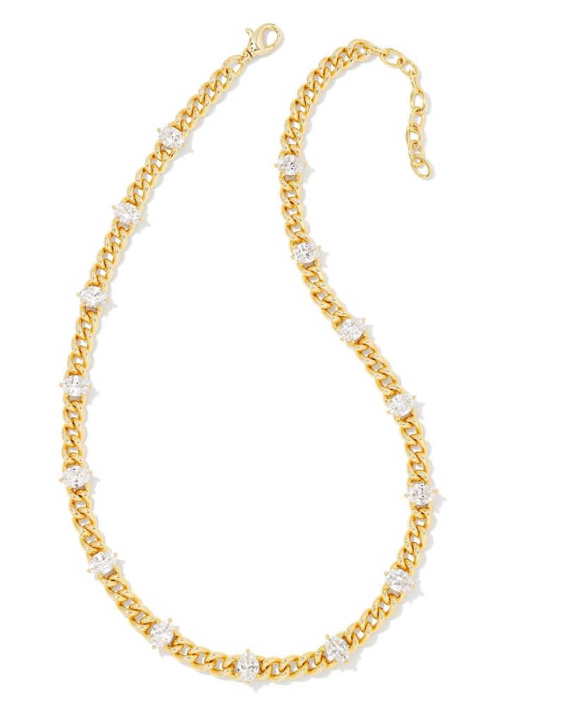 Cailin Gold Crystal Chain Necklace in White Crystal | Kendra Scott
