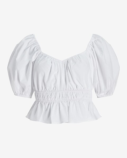 Cropped Puff Sleeve Peplum Top | Express