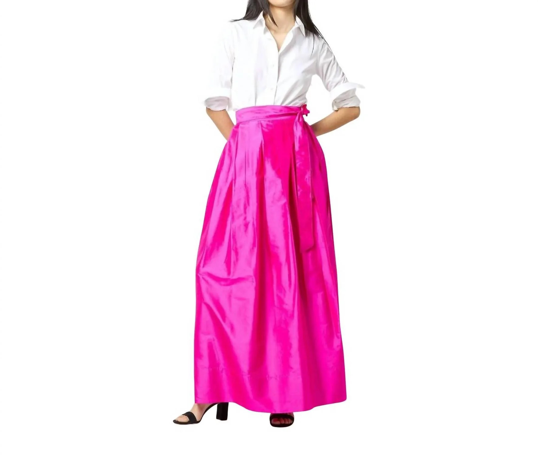 Pleated Wrap Skirt Magenta Silk Shantung | Shop Simon