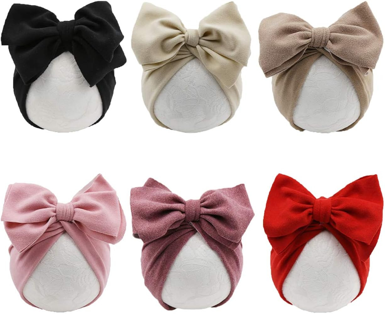 Baby Girl Velvet Big Hair Bow Knotted Head Wrap Oversized Bow Beanie India Cap Warm for Newborn I... | Amazon (US)
