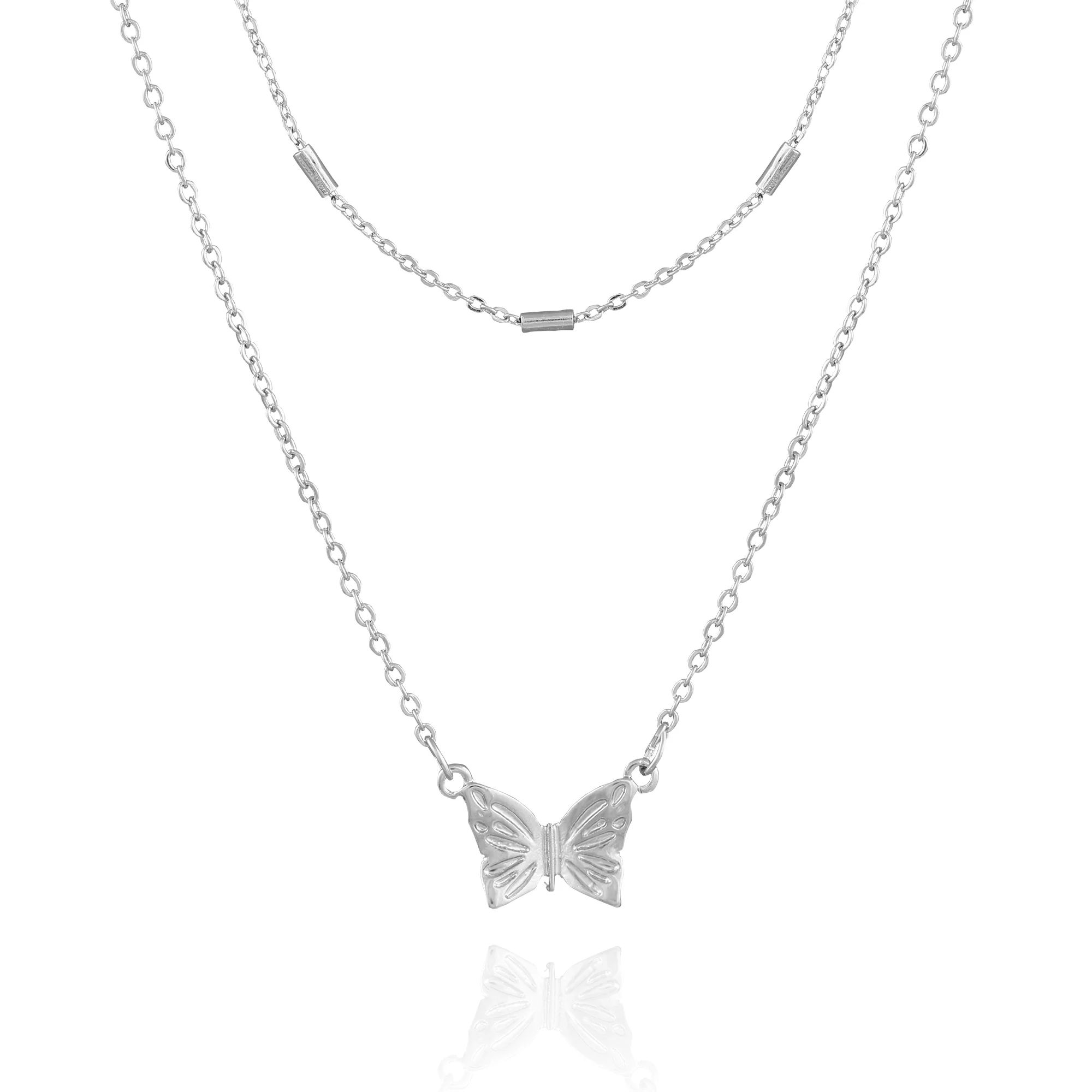 Adjustable Imitation Rhodium Layered Butterfly Necklace, 16" and 18" - Walmart.com | Walmart (US)