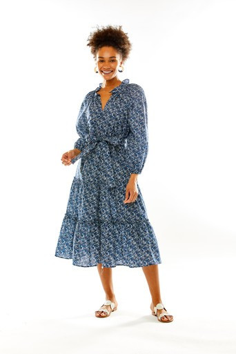 The Fanny Dress In Navy Multi | Sara Campbell LTD