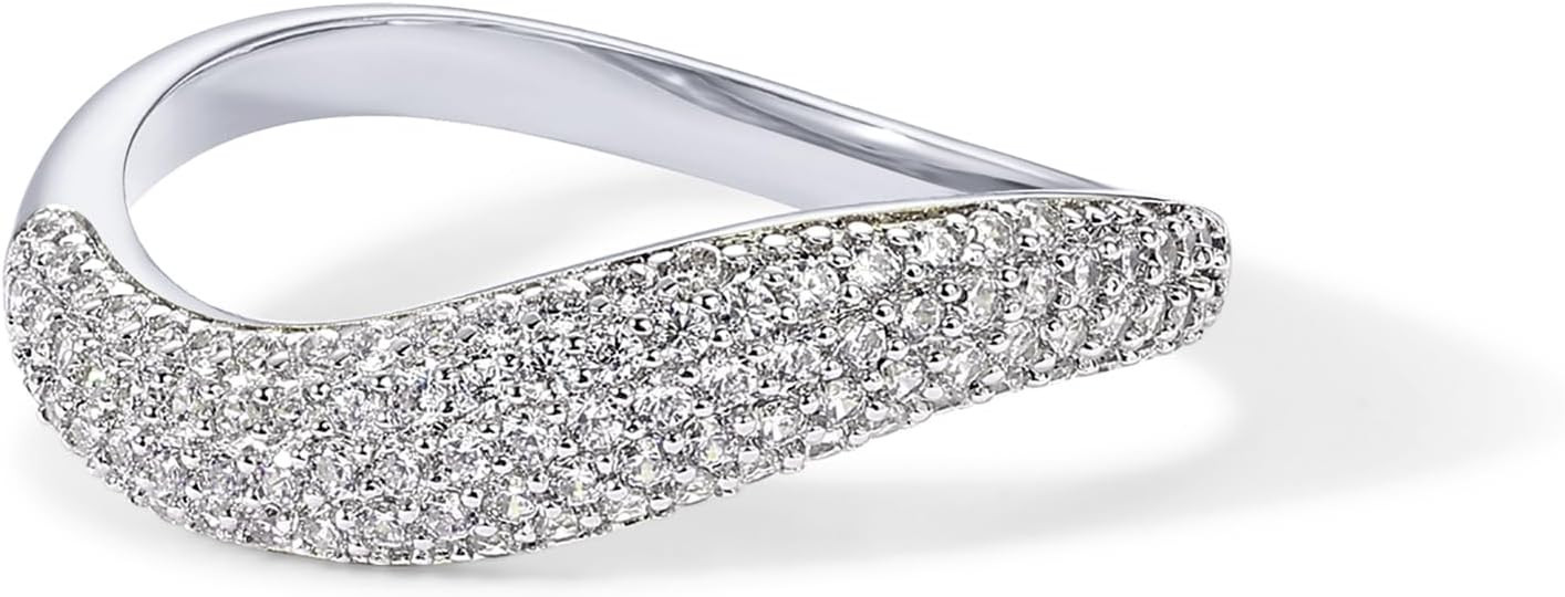 PAVOI 14K Gold Plated Wavy Cubic Zirconia Stackable Ring for Women | Twisted Wave CZ Band | Delic... | Amazon (US)