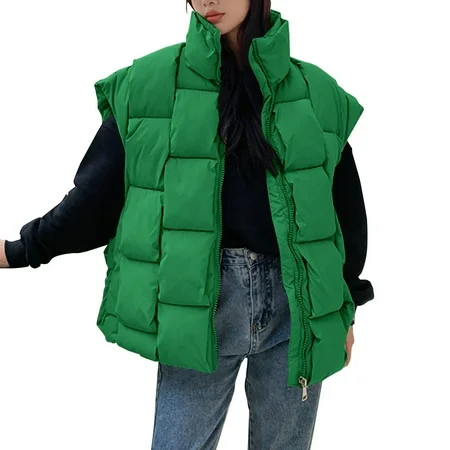 Texiao Plus Size Tops For Women Green Plus Size Jackets For Women Women Winter Oversized Puffer Vest Lightweight Stand Collar Insulated Padded Puffy Jackets Coat with Pockets | Walmart (US)