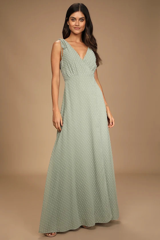 Romantic Possibilities Sage Brush Swiss Dot Maxi Dress | Lulus