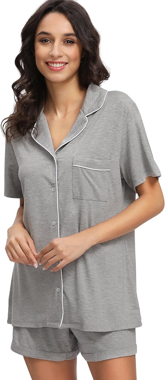 WiWi Viscose from Bamboo Soft Pajamas Set for Women Button Down Short Pajama Sets Plus Size Pjs S... | Amazon (US)