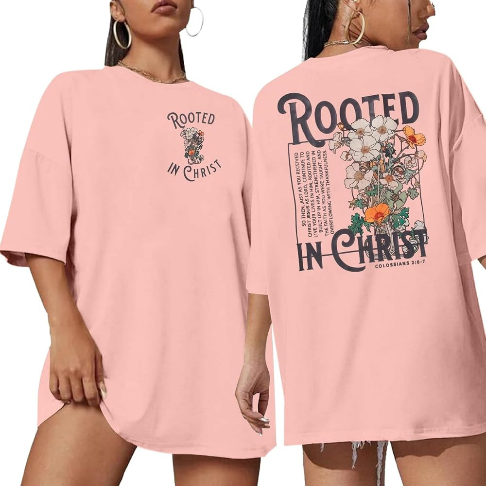 Rooted in Christ Shirt Christian Shirts for Women Jesus Oversized Tshirt | Amazon (US)