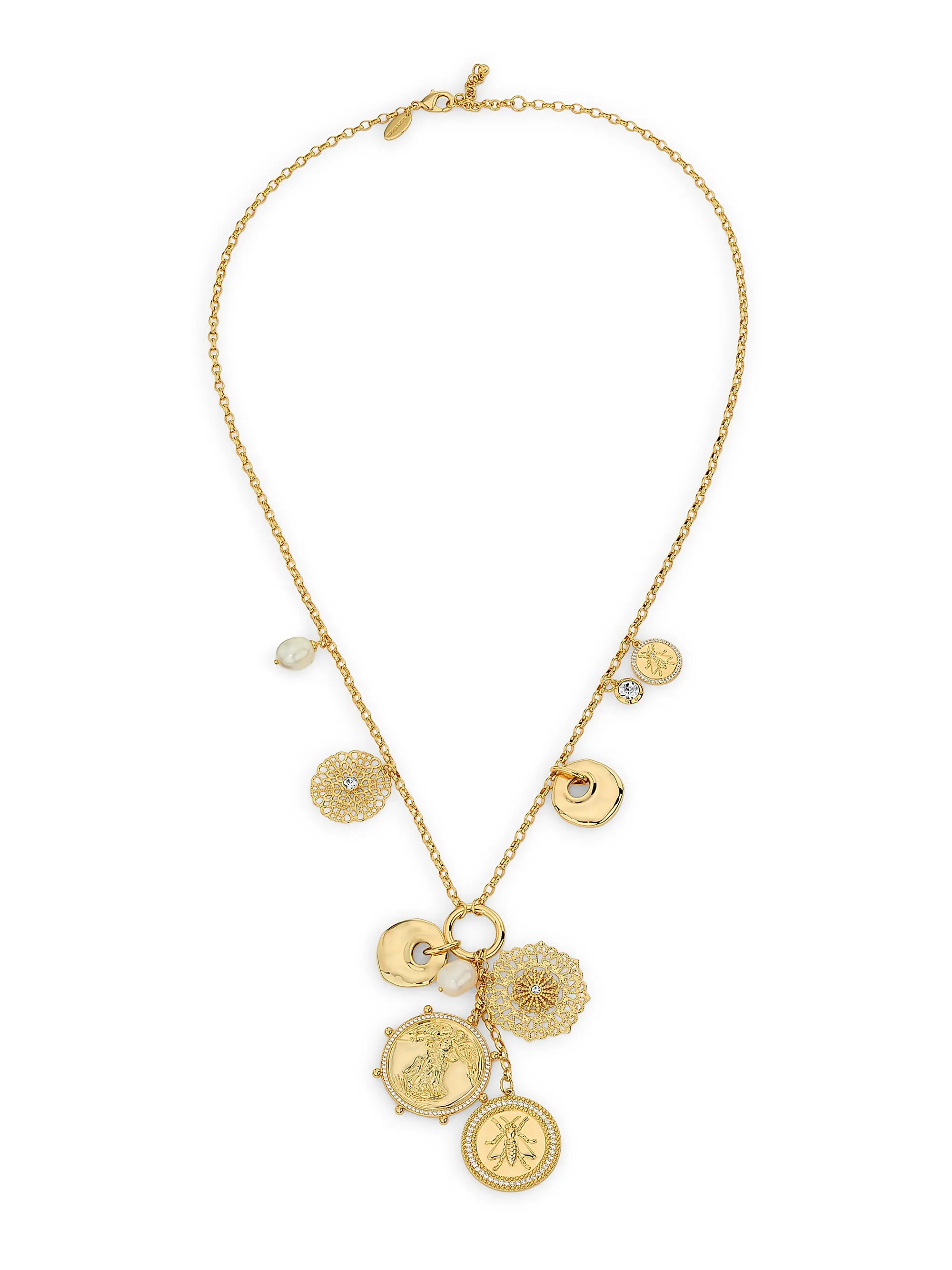 Ramy Brook Medallion Filagree Selena Goldtone Stainless Steel &amp; Cubic Zirconia Charm Necklace... | Saks Fifth Avenue