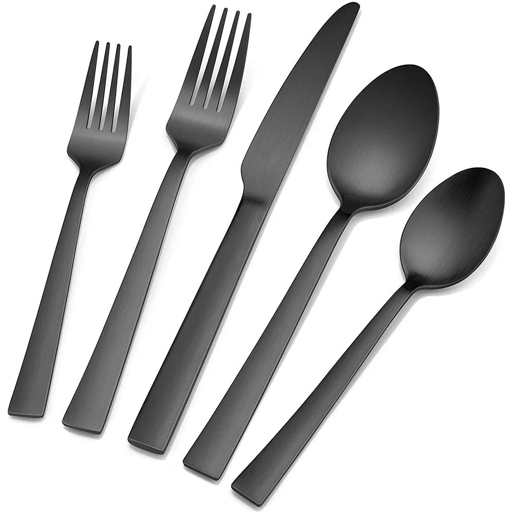 20-Piece Matte Black Silverware Set, VeSteel Stainless Steel Flatware Set Service for 4, Metal Cu... | Walmart (US)