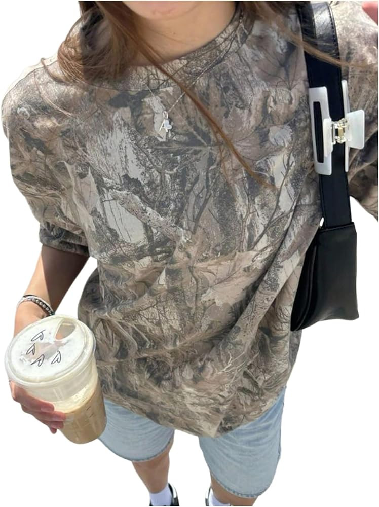 Women's Camo Shirt Maple Leaf Print Short Sleeve Camouflage T Shirt Summer Camo Tee Top Streetwea... | Amazon (US)