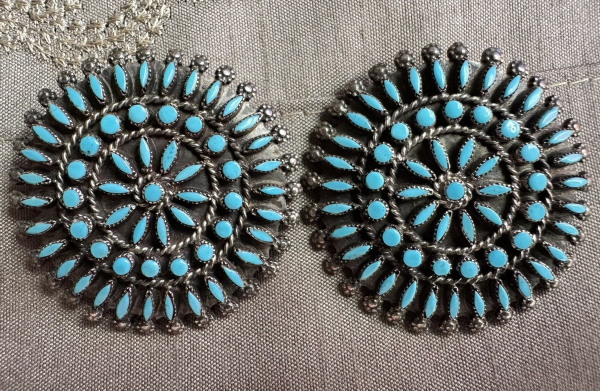 Zuni Merlinda Chavez NeedlePoint/Petit Point Turquoise Cluster Sterling Earrings  | eBay | eBay US