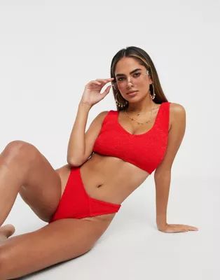 ASOS DESIGN fuller bust mix and match crinkle crop bikini top in red DD-F | ASOS (Global)