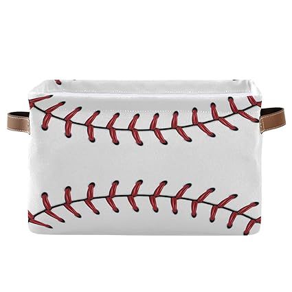 Rectangular Storage Basket Storage Bin - Softball Baseball Red Lace Collapsible Storage Box with ... | Amazon (US)