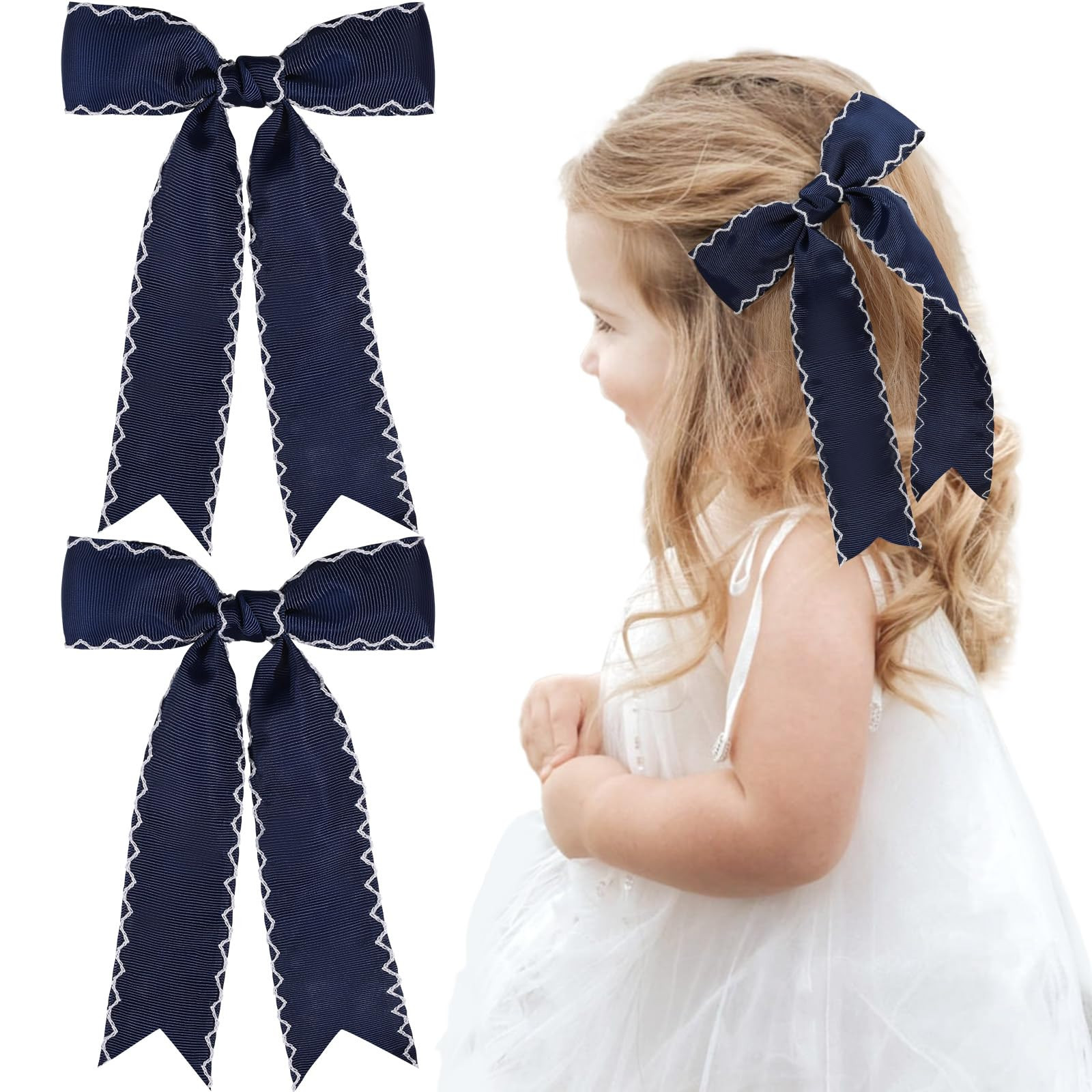 2PCS Navy Bows for Girls Grosgrain Ribbon Alligator Hair Clips Hair Barrettes Hair Accessories fo... | Amazon (US)