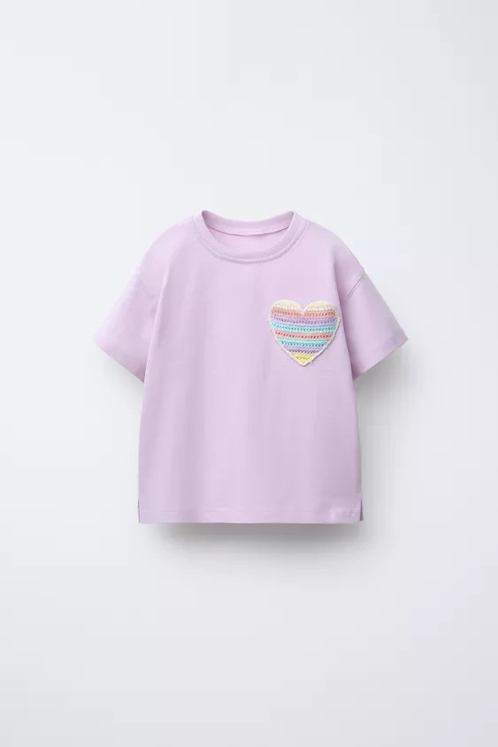 CROCHET HEART POCKET T-SHIRT | Zara US