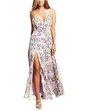 ASTR the label Women's Sleeveless Plunging V-Neck Side Slit Pandora Maxi Dress, Lavender Multi Flora | Amazon (US)