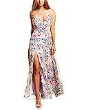 ASTR the label Women's Sleeveless Plunging V-Neck Side Slit Pandora Maxi Dress, Lavender Multi Flora | Amazon (US)