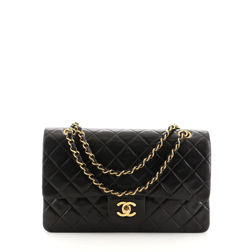 Chanel Vintage Classic Double Flap Bag Quilted Lambskin Medium Black 6498635 | Rebag