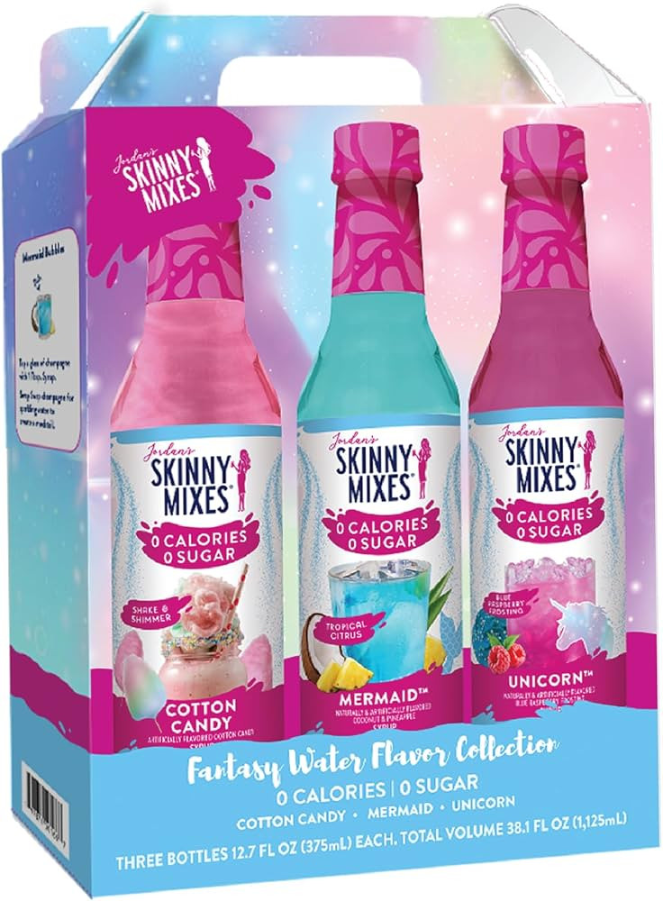Jordan's Skinny Mixes Sugar Free Syrup Trio Sampler Pack – Mermaid, Unicorn & Cotton Candy, As ... | Amazon (US)
