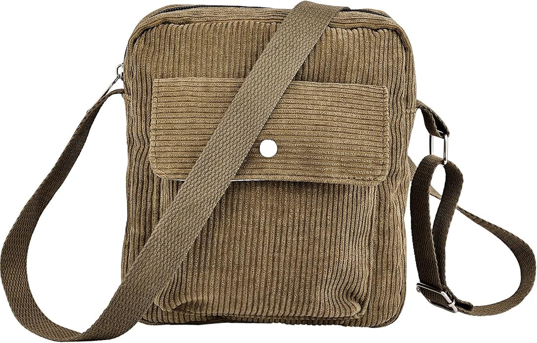 Corduroy Crossbody Bag Corduroy Tote Bag Casual Shoulder Handbags Purse Crossbody with Zipper Poc... | Amazon (US)